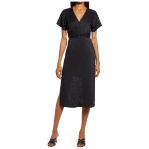 ! Floret Studios Black Phoebe V-Neck Side Slits Crinkle Textured Dress sz xs